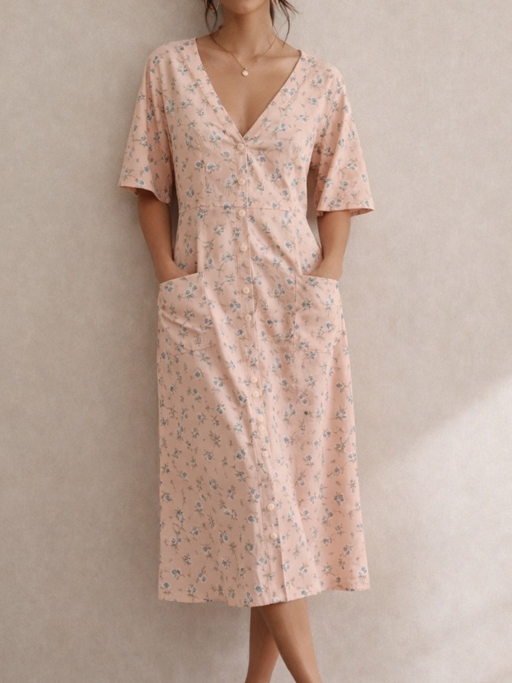 Rebdolls Peach Floral Midi Dress